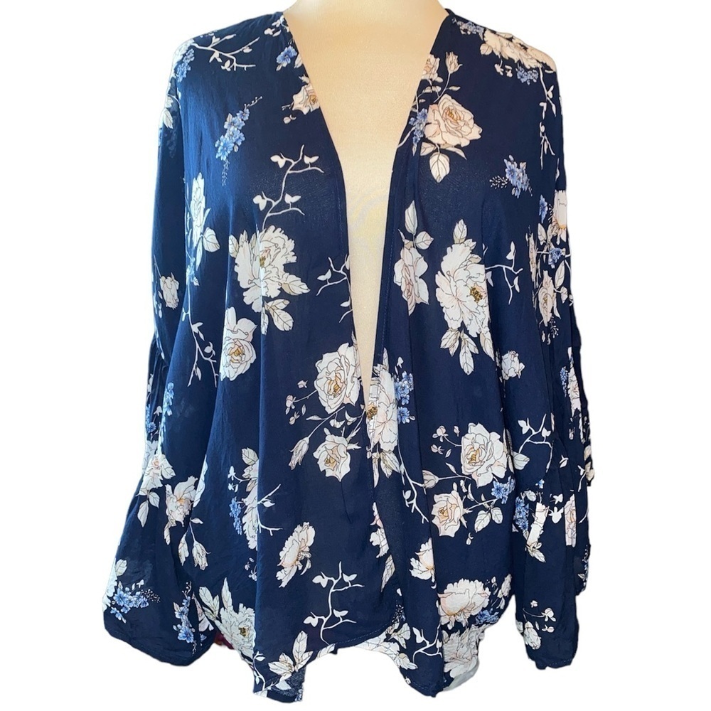 Maurices coverup open drape front wide fluttery sleeves floral print one size
